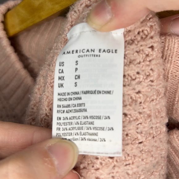 American Eagle Pastel Pink Waffle Knit Crew Neck Sweater Comfy Sleeves - Picture 5 of 5